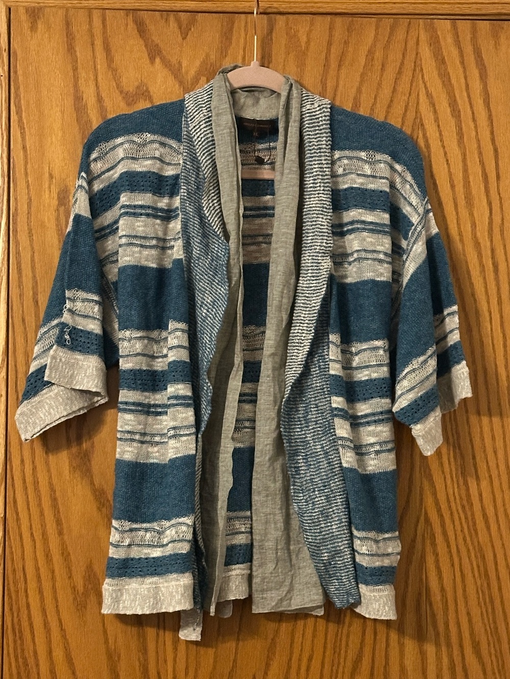 Adolfo Dominguez Blue & Gray Open-Front Linen & Cotton Cardigan - NWOT - Size XL